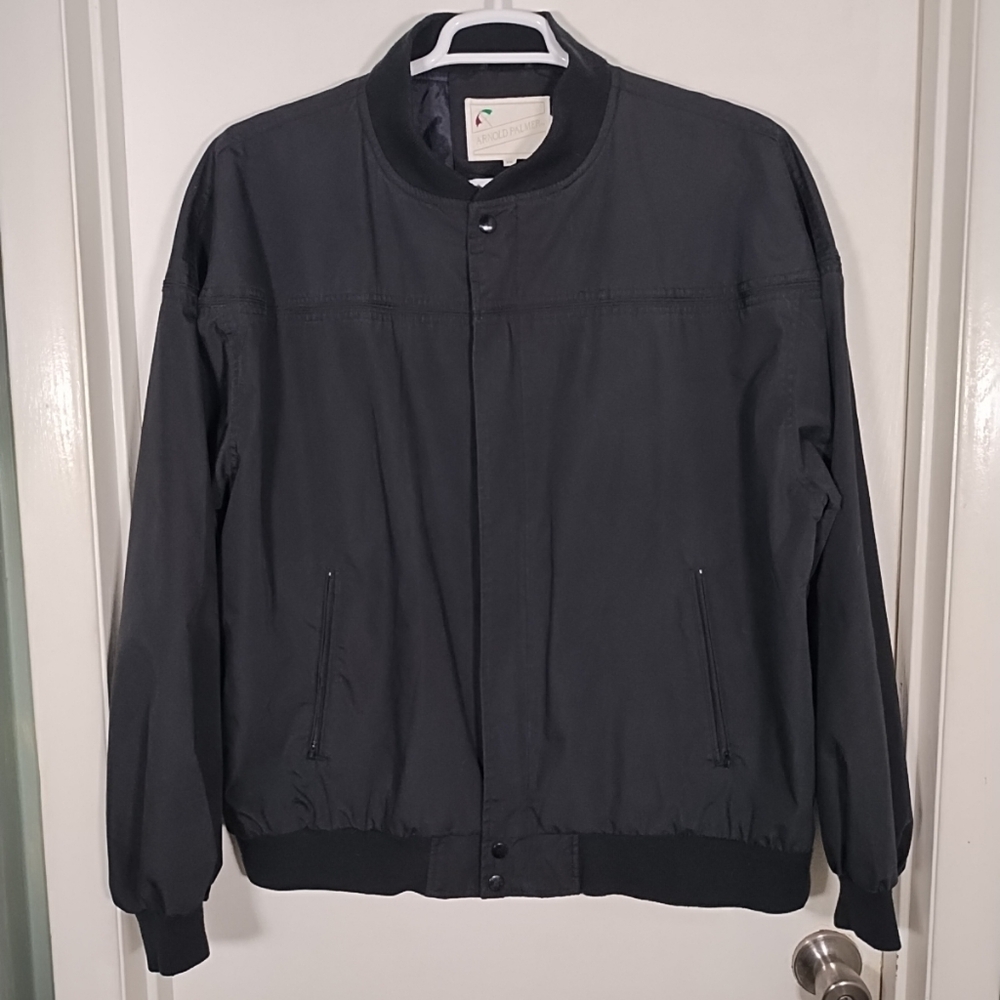 Vtg 90s Arnold Palmer Black Bomber Jacket Men's XXL Golf Zip Pockets Grandpa